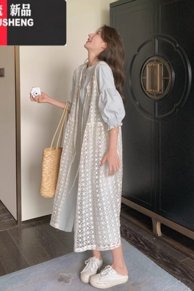 YIBUSHENG法式衬衫裙连衣裙套装女2024新款设计感今年流行蕾丝罩衫两件套