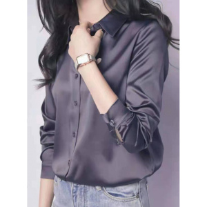 早春新款醋酸女春装复古港味设计感长袖绸缎垂感衬衣