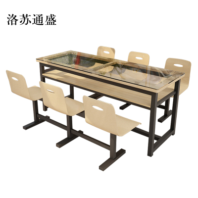 洛苏通盛餐桌6人学校食堂小吃店快餐桌椅饭堂钢化玻璃桌1800*600*750[含椅]