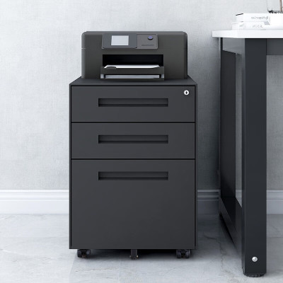 苏宁 质凡 钢制文件活动柜三抽屉柜带锁 黑色/ZF-HDG004/407*500*600mm