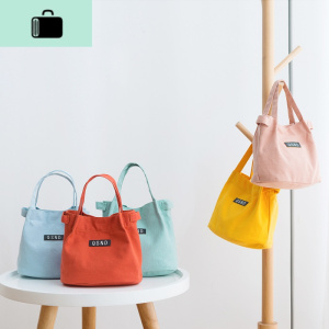 帆布手提袋夏小清新饭盒袋时尚便携水桶包轻便折叠便当小拎包单肩NEW LAKE女士单肩包