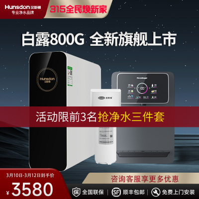 汉斯顿/Hunsdon净水器家用直饮自来水过滤厨房净化反渗透ro净水机800G大通量白露2L/min直饮出水