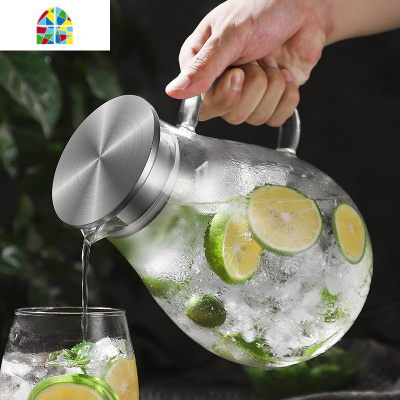 冷水壶凉水杯冷白开水壶玻璃壶凉杯耐热高温泡茶防爆凉茶壶家用壶 FENGHOU 1800ml加厚款+4个杯子+茶盘凉水壶