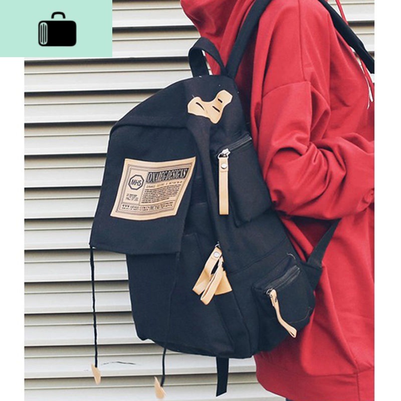 新款百搭2019初中书包女学生韩版背包女大容量帆布双肩包男学院风NEW LAKE