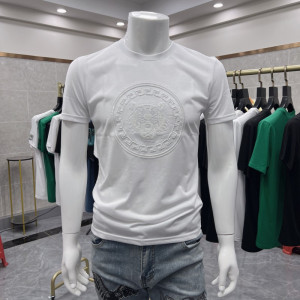 欧洲站夏季男士短袖T恤重工刺绣亮片老虎头圆领半袖体恤潮流修身t