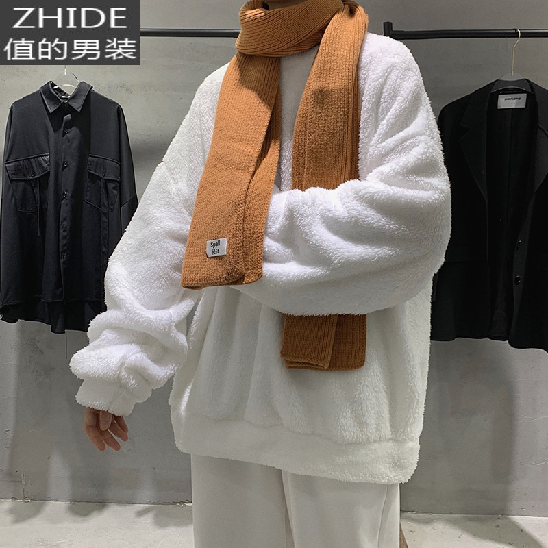 SUNTEK秋冬新款加绒卫衣男士休闲百搭潮流套头上衣韩版宽松保暖毛绒外套卫衣
