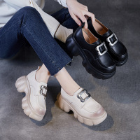 春季新款高跟厚底乐福鞋女真皮复古大头皮鞋英伦增高休闲单鞋