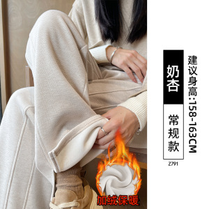 醋酸羊毛阔腿裤女秋冬季加绒新款窄版直筒垂感小个子毛呢裤子_354
