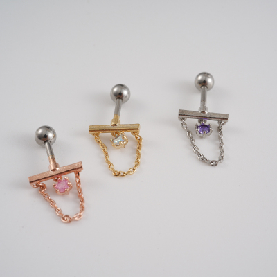 韩国直送V形链式小坠耳骨钉耳钉钛钢杆螺丝堵拧送女朋友老婆情人节七夕生日礼物