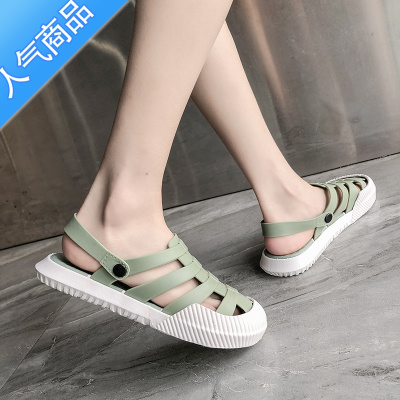 SUNTEK包头凉鞋女防滑软底沙滩凉拖2022夏新款洞洞鞋一脚蹬拖鞋外穿ins