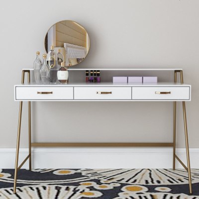 简约梳妆台铁艺创意铁艺桌子收纳双层书桌网红卧室迷你飘窗化妆台