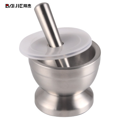 拜杰（Baijie）304不锈钢捣蒜器压蒜器手动捣碎药盅子胡椒研磨器石臼家用捣蒜器