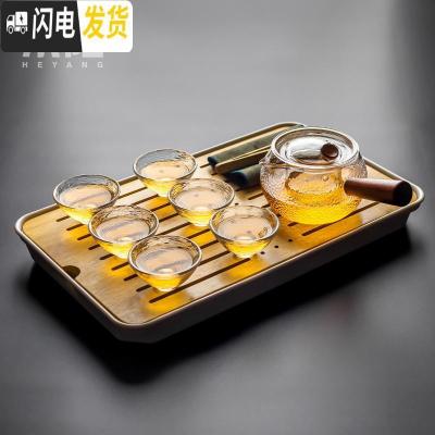 三维工匠 日式玻璃茶具套装茶壶家用套装红茶耐热泡茶壶功夫茶杯茶盘 锤纹侧把带内胆(大号)+6斗笠杯茶盘套装10入 7件