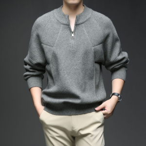 粗纺半拉链立领男士毛衣秋冬新款时尚青年休闲打底针织衫男