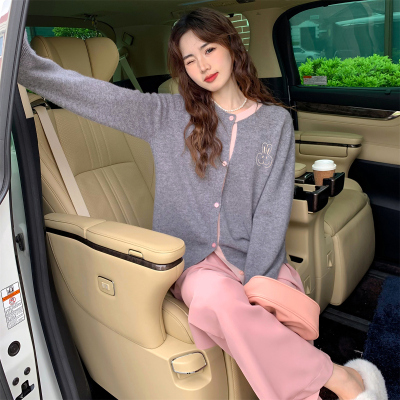 [3件8.5折127.4元,叠加优惠券]唐狮新款甜美刺绣针织开衫女假灰色毛衣女设计感小众qd