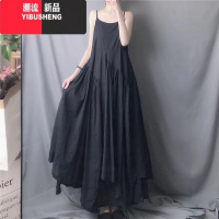 YIBUSHENG白色吊带背心裙女外穿宽松大摆a字长裙高级感不规则棉麻连衣裙