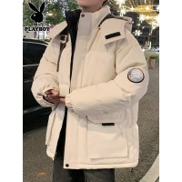 花花公子羽绒棉服男士冬季潮牌可拆卸帽棉袄加厚保暖工装棉衣外套