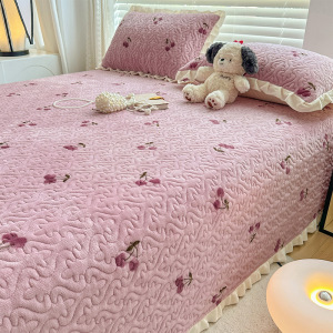 保暖床盖牛奶珊瑚绒榻榻米防滑床单炕单三件套炕盖冬季法兰绒加厚