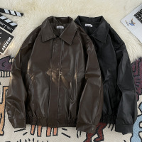 男装美德拉棕色pu皮夹克春秋季高街美式潮牌宽松休闲机车男士外套
