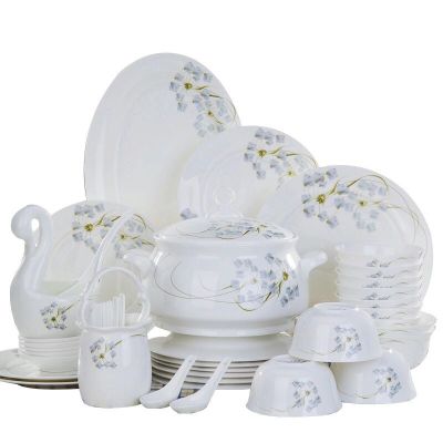 艺锦蓝国产景德镇60头陶瓷餐具碗碟套装家用中式宫廷煲碗盘碗具碗筷景德镇骨瓷结婚送礼瓷器