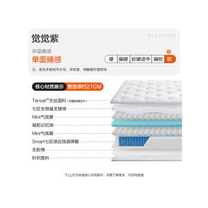喜临门 - 觉觉紫 工学床垫三层分区弹簧床垫释压护脊弹簧床垫 整垫厚约27CM 偏软
