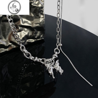 JiMi粗链条拼接蝴蝶吊坠卫衣项链女冬2023年新款毛衣链小众锁骨链配饰