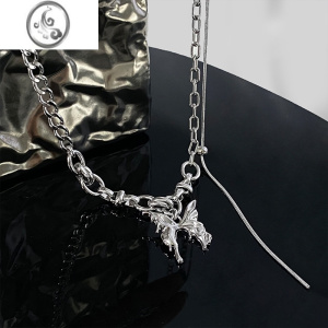 JiMi粗链条拼接蝴蝶吊坠卫衣项链女冬2023年新款毛衣链小众锁骨链配饰 链条拼接蝴蝶项链延长链约8cm