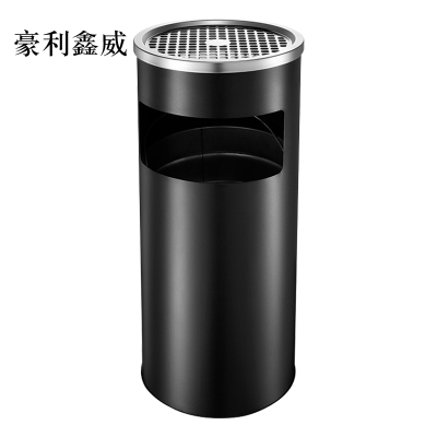 豪利鑫威不锈钢圆形大号商用垃圾桶立式烟灰桶电梯口高档户外圆形黑色烤漆