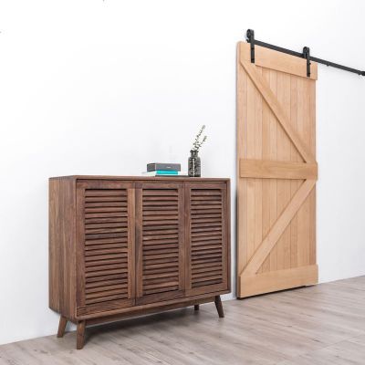 家具 北欧简约原木 榉木 白橡黑胡桃 双开 实木鞋柜XG006