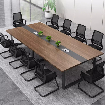 圣黎 办公家具 会议桌长桌会议室洽谈桌办公培训桌 2.2*1.1 配双插座 三腿 不含椅