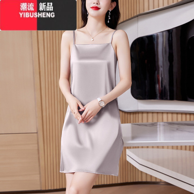 YIBUSHENG法式缎面吊带背心连衣裙女季2024新款女士款宽松睡衣无袖裙子