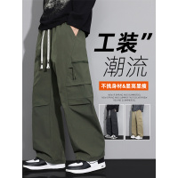 男士休闲裤春秋款宽松直筒秋季加肥加大码青少年工装阔腿休闲裤子