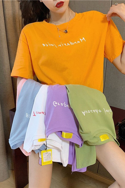 字母印花夏季新款女式短袖T恤女学生休闲上衣服韩国女装