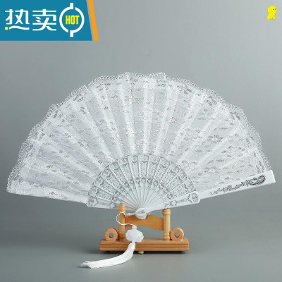 XIANCAI旗袍扇子折扇复古风古代女流苏吊坠女童竹子舞蹈专用汉服配饰手持 双层银面烫银扇子带流苏