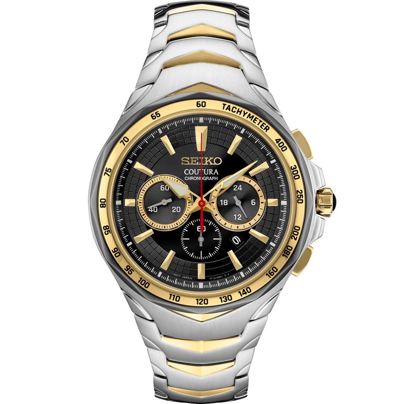 SEIKO/精工 正品男士石英手表 Couura 系列轻奢商务三眼计时黑盘钢带商务防水腕表