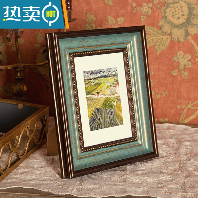 敬平美式复古绿小相框摆台高级感5寸6寸7寸8寸10寸12相框挂墙打印照片 法蓝 4开[挂墙]38*53