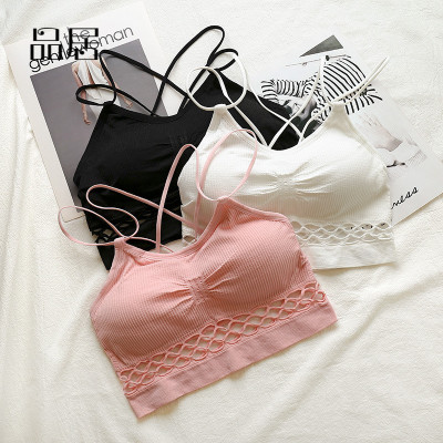内衣女无钢圈学生高中少女性感美背裹胸抹胸吊带背心防走光交叉带