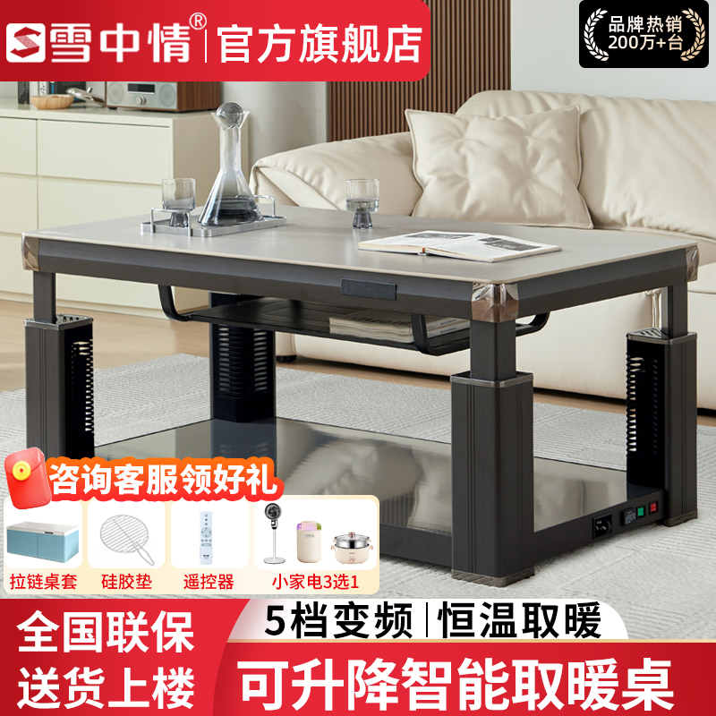 雪中情电暖桌取暖桌烤火桌升降茶几电暖炉长方形电烤桌家用烤火茶几电烤桌取暖炉子烤火炉电炉桌取暖器T130米肌肤灰1.6米