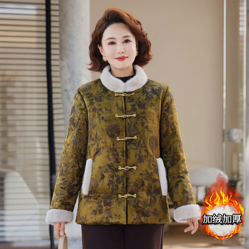 年冬季保暖妈妈外套洋气中老年休闲大衣短款保暖冬装加绒棉服