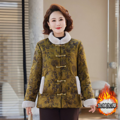 年冬季保暖妈妈外套洋气中老年休闲大衣短款保暖冬装加绒棉服