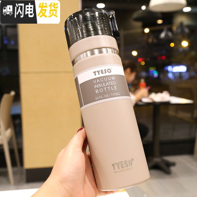 三维工匠保温水壶不锈钢家用户外保温水杯男士大号旅行便携大容量瓶泡茶 灰色710双盖水壶3A5保温杯