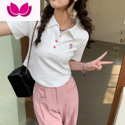 七斓正肩短袖t恤女小个衣夏2023新款白色短款修身显瘦衫