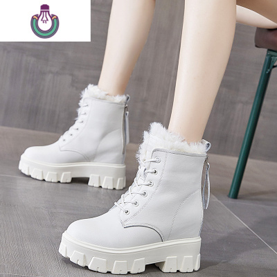 FISHBASKET雪地靴女2020新款冬季百搭加绒棉鞋厚底靴子内增高马丁靴一体女士靴子