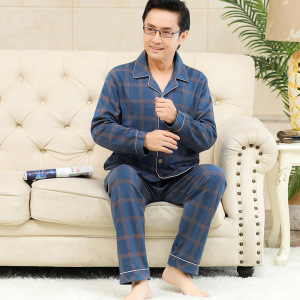 中老年男士睡衣秋冬款棉质长袖宽松大码休闲爸爸家居服套装可外穿