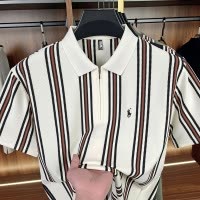 2026夏季新款拉链polo衫男时尚条纹薄款刺绣小马标翻领短袖男T恤