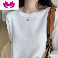 七斓白色T恤女长袖春季2023年新款圆领设计感百搭韩版宽松华夫格上衣