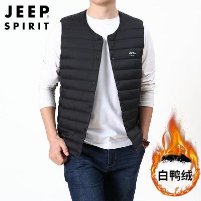 JEEPSPIRIT吉普V领白鸭绒马甲男防风防寒保暖羽绒背心马夹秋冬修身休闲坎肩