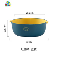 家用塑料长方形洗菜盆两件套创意厨房洗水果大号双层 FENGHOU 侧猫耳_白蓝洗菜篮洗菜篮