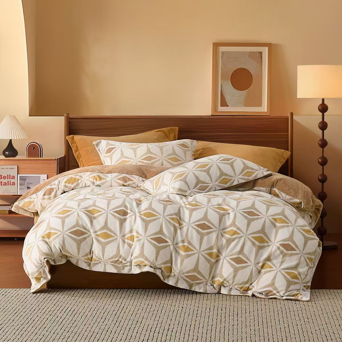 水星家纺抗静电牛奶绒四件套牛奶绒 北欧菱度 1.8米 220x240cm