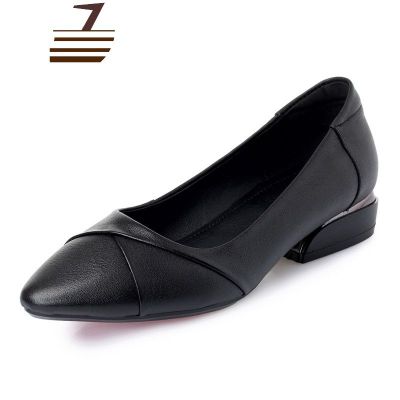 尗卡2020新款浅口真皮女单鞋女鞋低跟大码软底皮鞋女士工作鞋子